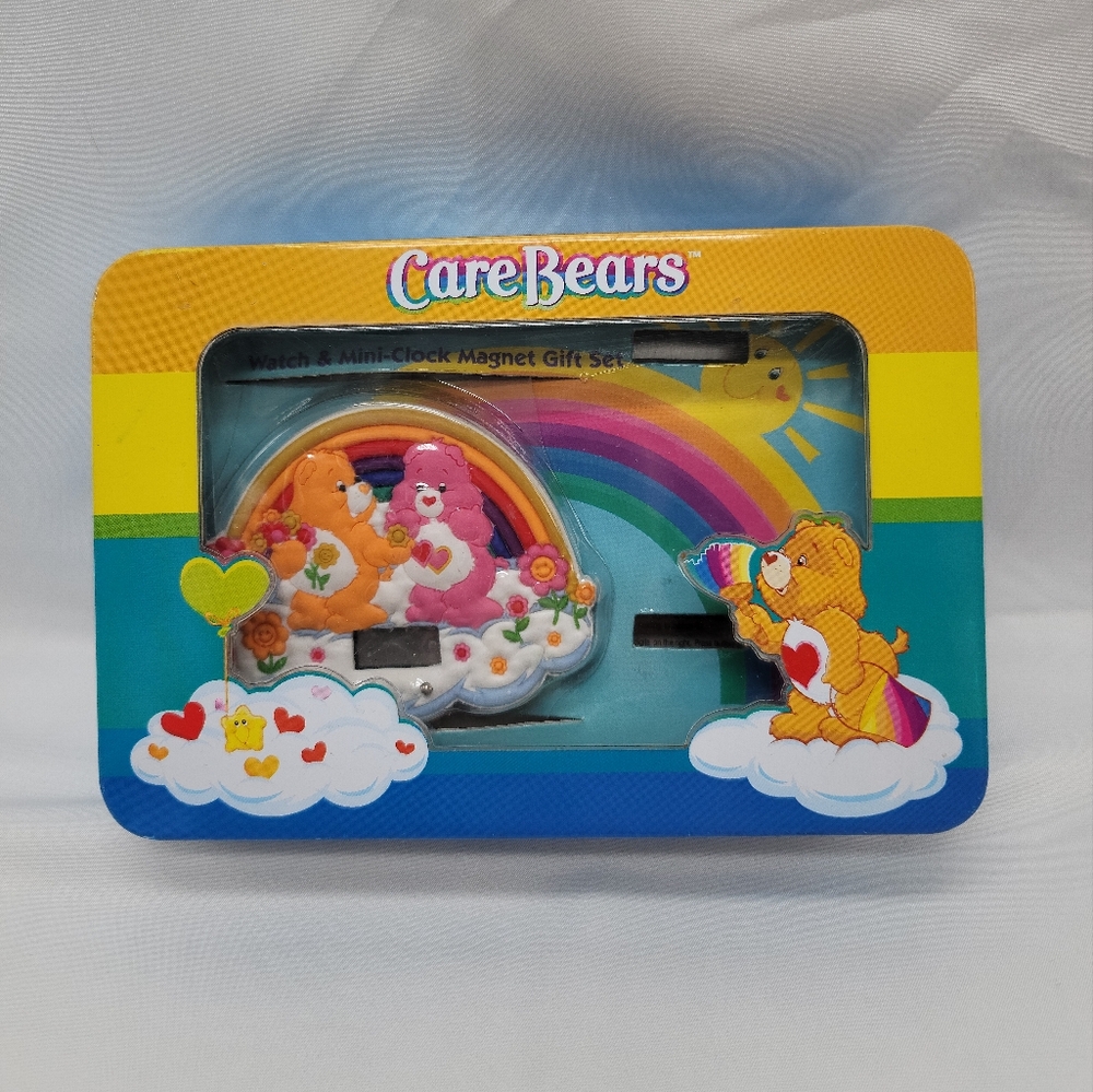 2003 Care Bears Mini-Clock Magnet Gift Set With Case Tin Vintage